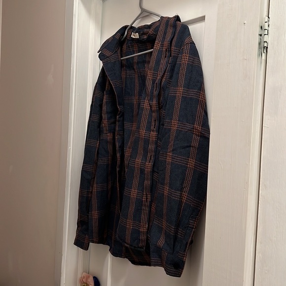UNISEX Dark Blue and Orange Flannel Pullover by PPDA OJIA - Picture 4 of 5